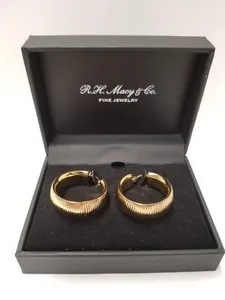 Authentic R.H. Macy & Co. 14k Gold Plated Sterling Silver Ribbed Texture Hoop Earrings