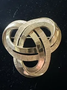 Authentic Vintage Crown Trifari Pin Gold Plated Interwoven W Brushed Smooth Texture Signed