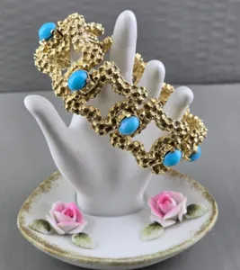 Authentic The Celestial Link- Hammered Gold- Plated Talisman Bracelet With Turquoise Cabochons