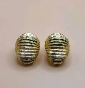Authentic Vintage Trifari TM Gold Plated Half Hoop Texture Scalloped Comfort Clip Earrings