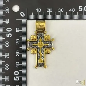 Authentic Orthodox Cross Pendant 925 Sterling Silver 24K Gold Plated IC XC NI KA