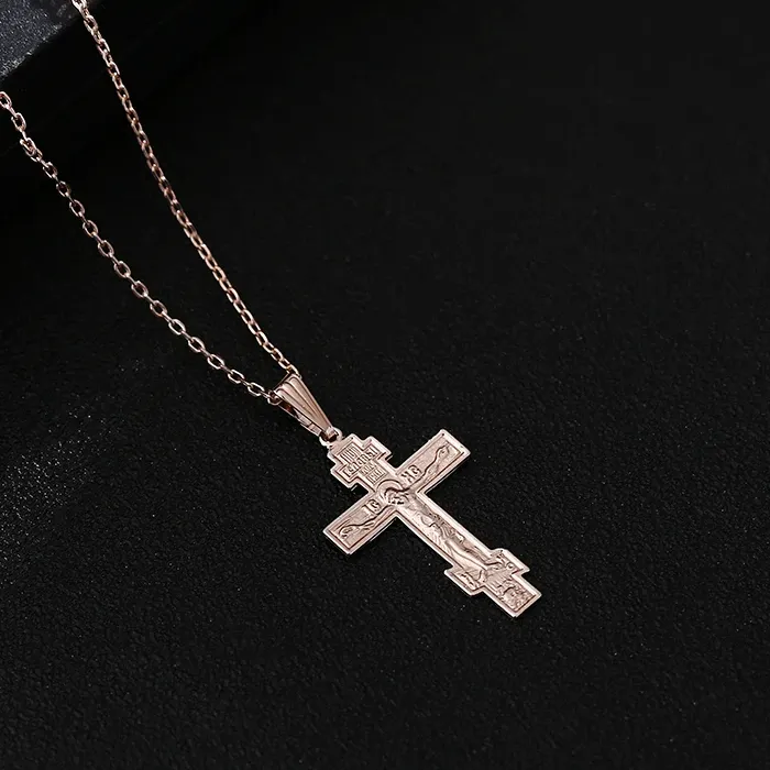 Authentic The Eternal Hierian Cross: Sacred Rose Gold Pendant of Orthodox Devotion