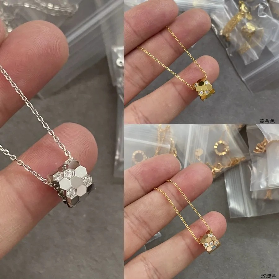 Authentic 18K Gold-Plated 925 Sterling Silver Diamond Set Honeycomb Series Necklace for Women Small Size the Hive of Love Holiday