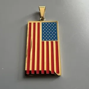 Authentic American Flag Pendant Gold Plated 24” Chain USA America