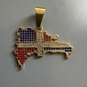 Authentic Dominican Republic Flag Pendant Gold Plated 24” Chain