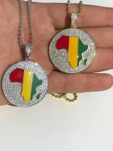 Authentic Real Solid 925 Silver AFRICA Map Flag Pendant Medallion 14k Gold Plated CZ