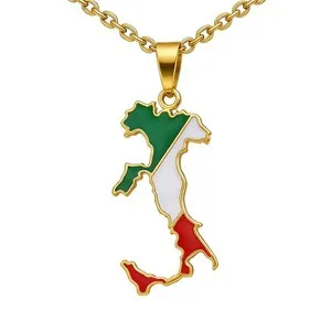 Authentic 's Italy Map Pendant Necklace,Gold Plated Italian Flag Pendant with ...