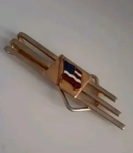 Authentic American Flag Gold Plated Enamel Vintage SWANK KLIP PLATE Tie Bar Clip