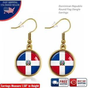 Authentic Dominican Republic Flag Earrings Gold Plated French Hook Jewelry