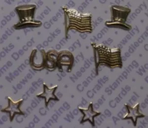 Authentic 92412 Gold Plated American Flag/Stars/Hat/USA Findings /Blister Card x 4