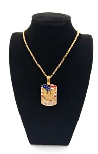 Authentic Hip Hop Pendant Necklace Gold Plated American Flag Eagle Dog Tag