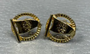 Authentic Vintage Reticulated Flag Yellow Gold Plated Cuff Links