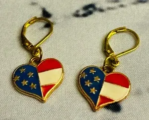 Authentic Dainty American Flag Heart Gold-Plated Earrings