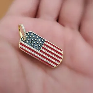Authentic 14k White Gold Plated 3.00Ct Round Cut Moissanite USA Flag Shape Pendant Women's