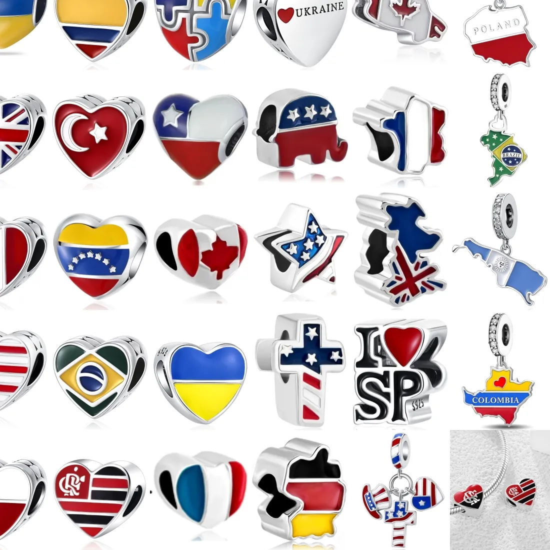 Authentic 925 Sterling Silver Colorful Flag Series Charm Bead Fit Original Bracelet DIY Women Jewelry