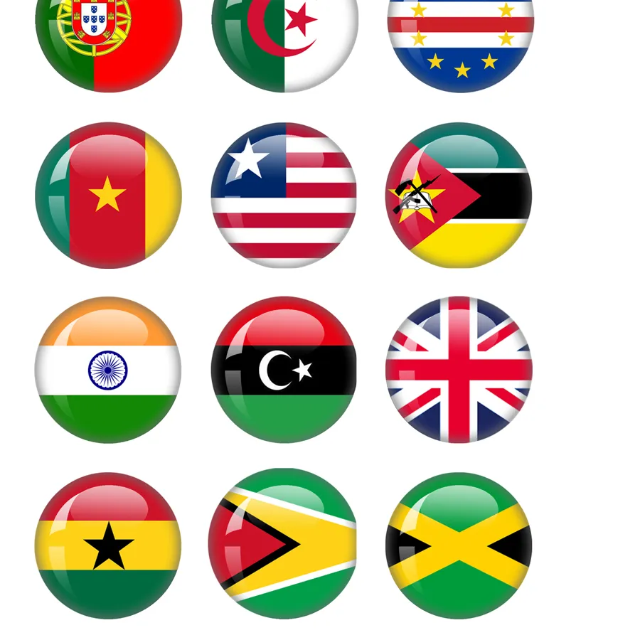 Authentic Nations Flag 12pcs Mixed 12mm/16mm/18mm/25mm Round Photo Glass Cabochon Demo Flat Back Making Findings Jewelry Findings