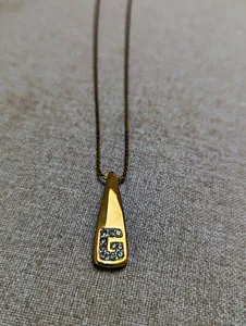 Authentic 100 % Authentic GIVENCHY Vintage Gold Plated G Crystal Necklace (1982) W/COA