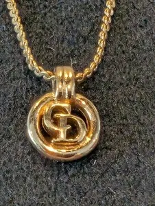 Authentic Vintage Christian Dior CD Logo Pendant Necklace Gold Plated 16" Authentic