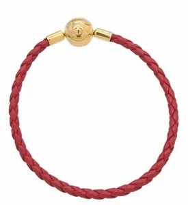 Authentic Celestial Crimson Guardian: 14K Gold‑Plated Red Woven Leather Charm Bracelet