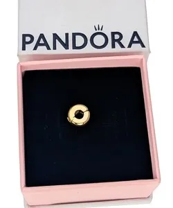 Authentic 100% Authentic PANDORA 14k Gold Plated Shiny Round Clip Charm 763678C00