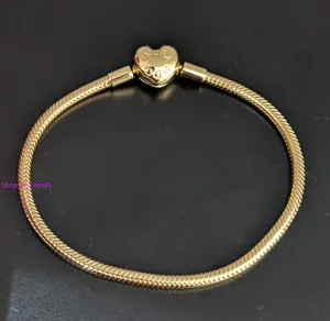 Authentic 100% Authentic PANDORA 563050C00 14K Gold Plated Heart Clasp Charm Bracelet
