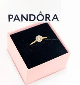 Authentic 100% Authentic PANDORA 14K Gold Plated Round Pave Halo Ring 163554C01