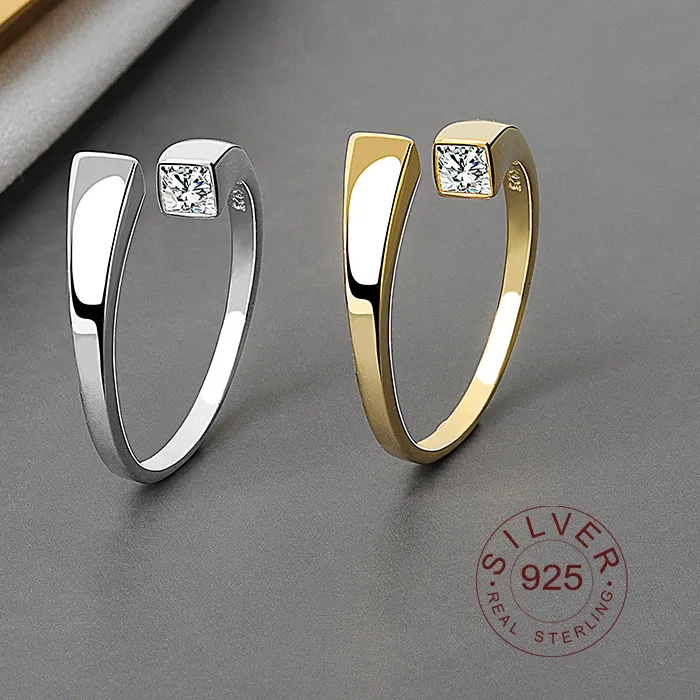 Authentic Real 925 Sterling Silver Rings For Women vintage zircon open round Engagement Rings Silver 925 Jewelry Anillos Mujer
