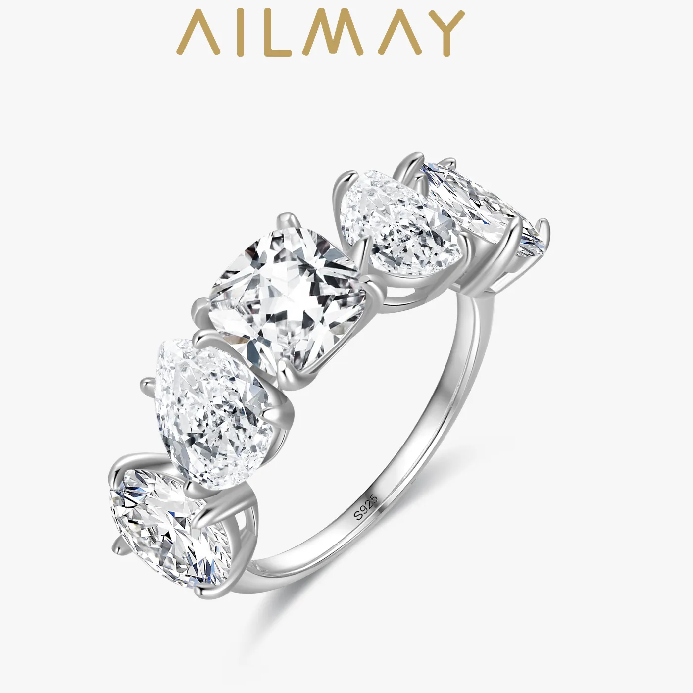 Authentic Ailmay Genuine 925 Sterling Silver Luxury Tremdy Dazzling Cubic Zirconia Rings For Women Classic Wedding Statement Jewelry