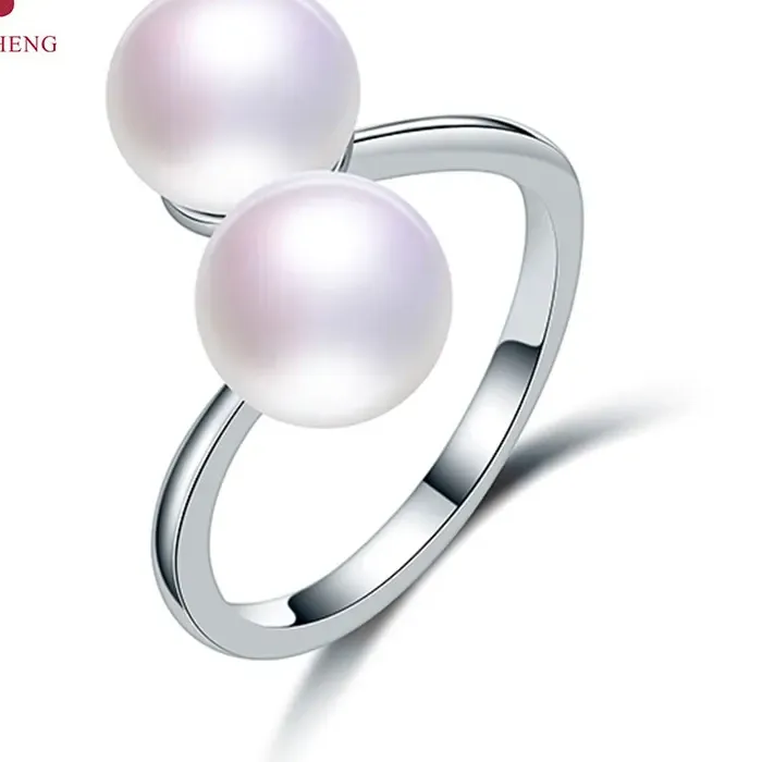 Authentic Double White 8mm Genuine Natural Pearl Ring 925 Sterling Silver Rings for Women Wedding Ring Wedding Rings Silver 925 Jewelry