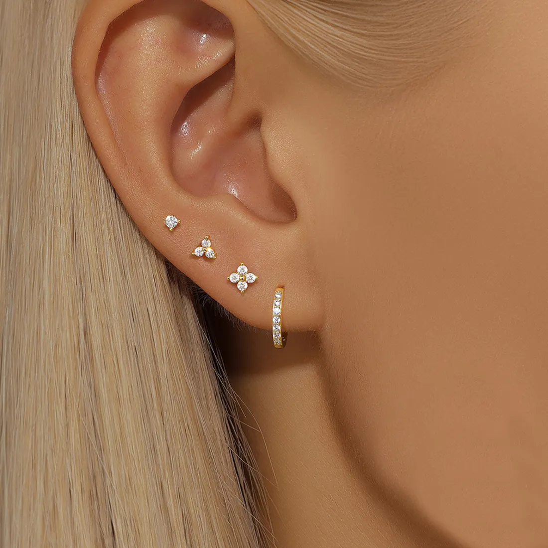 Authentic CRMYA 4PCS/Set 18K Gold Plated Flower Round Piercing Earrings Set For Women Zirconia elegant Stud Earring Trendy Jewelry