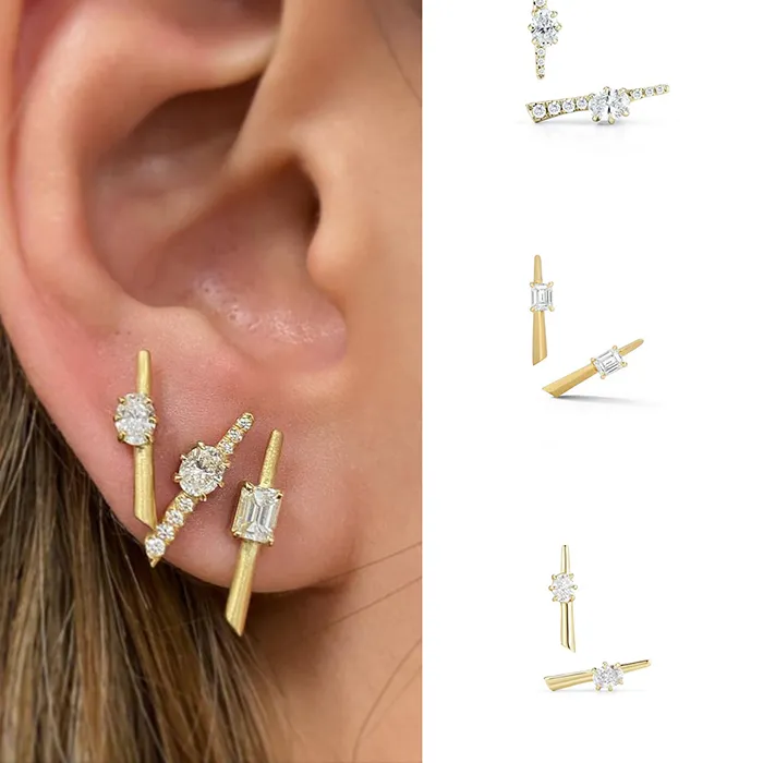 Authentic CRMYA Gold Plated Stud Earrings for Women Punk Style Piercing Luxury Cubic Zircon 2025 Women Jewelry Accessories