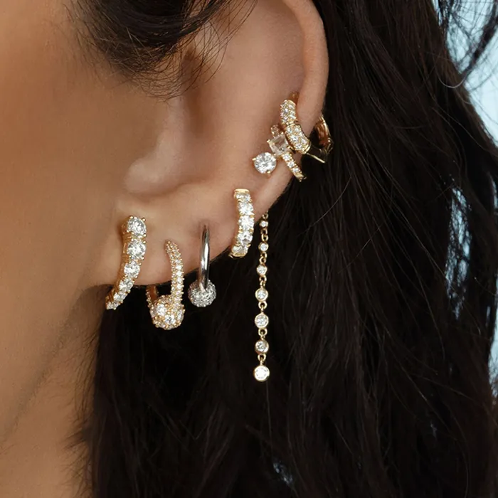 Authentic CRMYA Gold Plated Stud Hoop Earrings for Women Classic CZ Zircon Piercing Earring Accessories Set 2023 Women's Jewelry