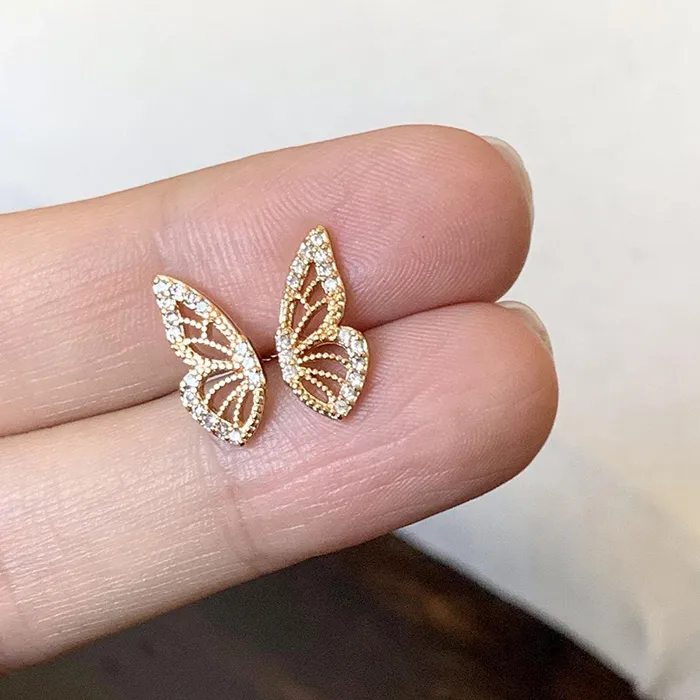 Authentic CRMYA Dainty Cubic Zirconia Crystal Gold Plated Butterfly Wing Stud Earrings Jewelry