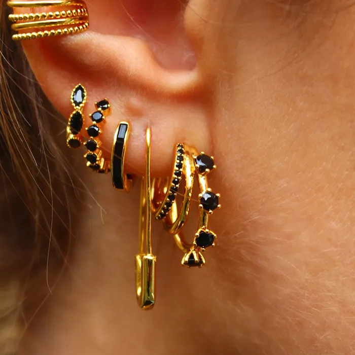 Authentic CRMYA Black CZ Zircon Women's Earrings Set Gold Plated Hoop Drop Earrings For Women 2023 Jewelry