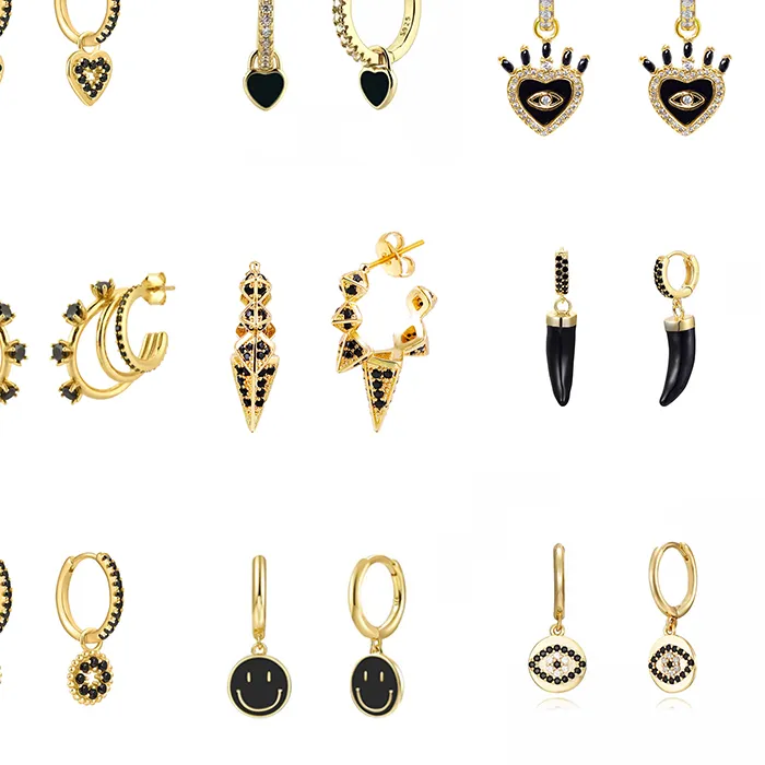 Authentic CRMYA Black Dangle Earrings For Women Gold color Black Cubic Zirconia Enamel Drop Earrings Women Jewelry Accessories