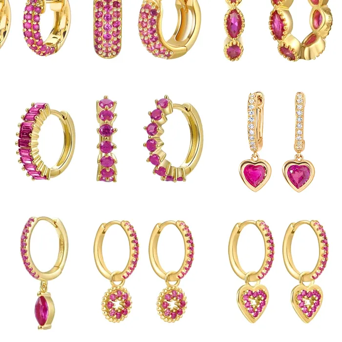 Authentic CRMYA Gold color Hoop Dangle Earrings For Women Red CZ Zircon Piercing Famale Earrings 2023 Wedding Jewelry