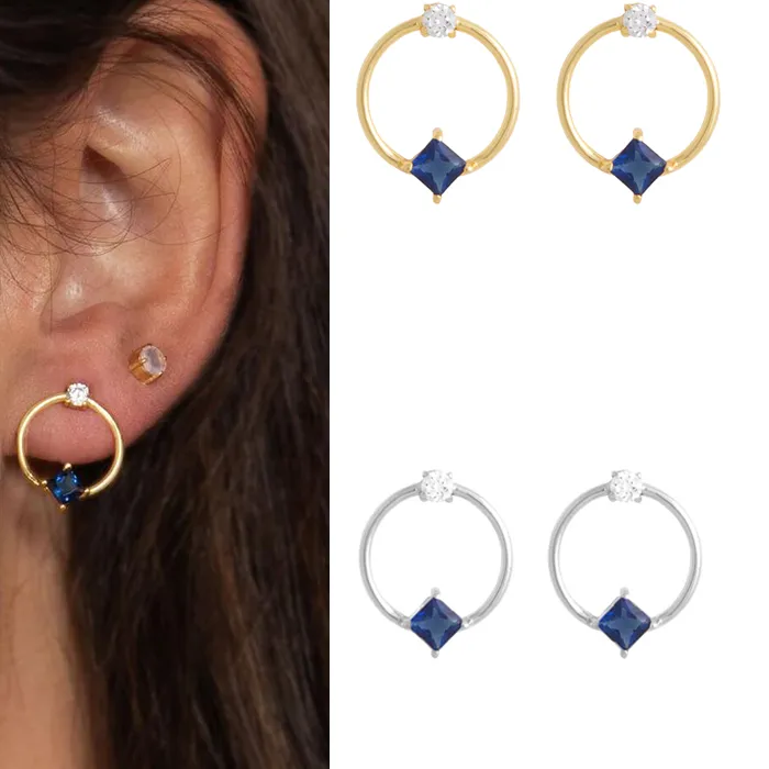 Authentic CRMYA Gold Silver Filled Stud Earrings For Women CZ Zircon Korean Circle Ear Rings Girl Earring Jewelry
