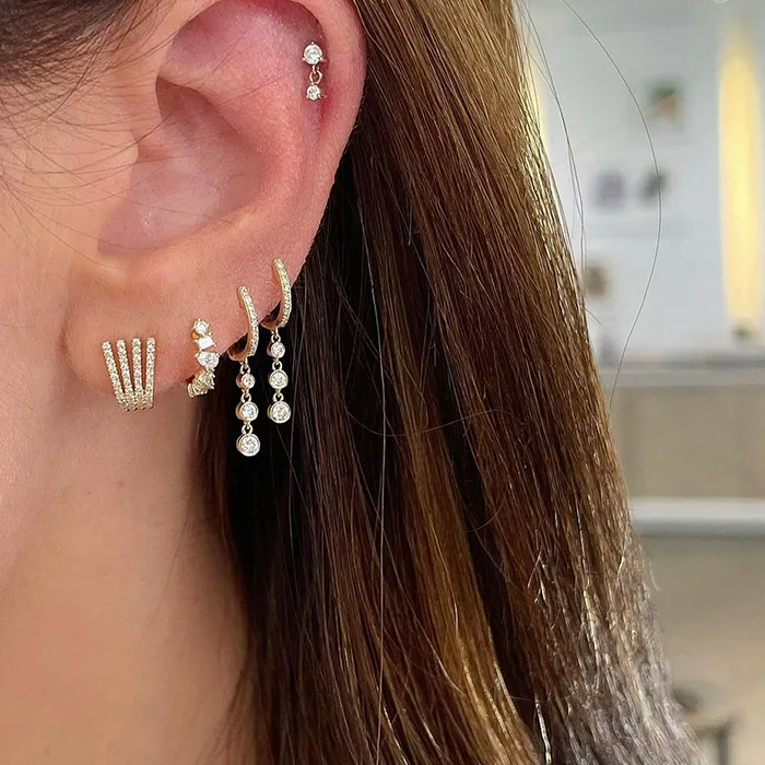 Authentic CRMYA Gold color Hoop Stud Drop Earrings for Women CZ Zircon Piercing Earrings Set 2023 Female Jewelry