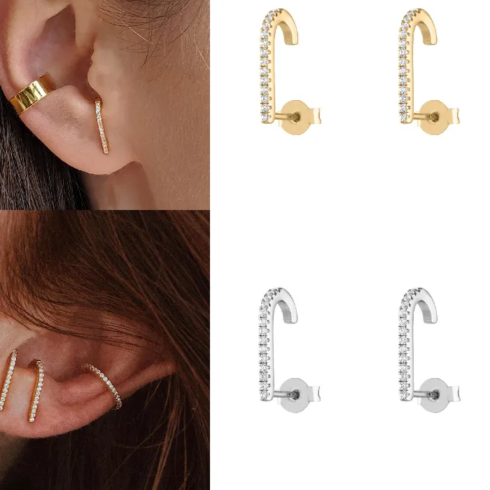 Authentic CRMYA Classic Piercing Ear gold-plated Cubic Zircon Hook Stud Earrings For Women Korean Jewelry
