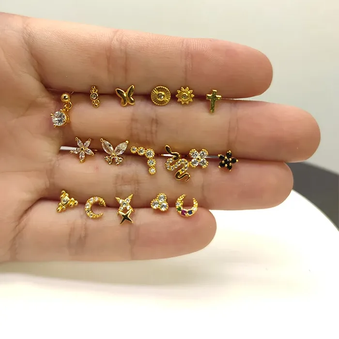 Authentic CRMYA Gold color Stud Earrings For Women Cute CZ Zircon Threaded Piercing Women's Stud Earrings 2025 Jewelry