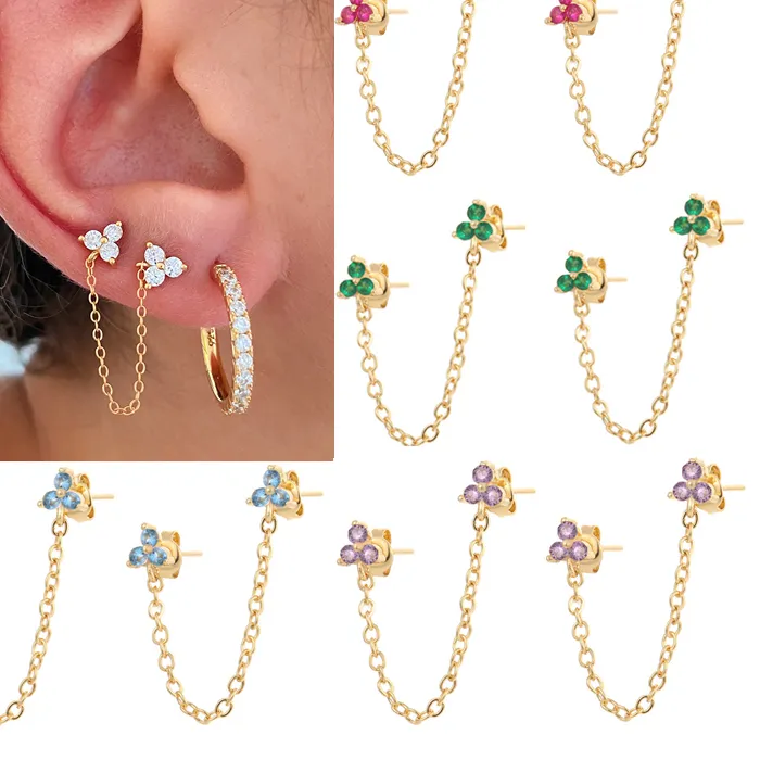 Authentic CRMYA Gold Silver Plated Jewelry Flower Chain Earrings For Women Color CZ Zircon Stud Earring Girls Earings