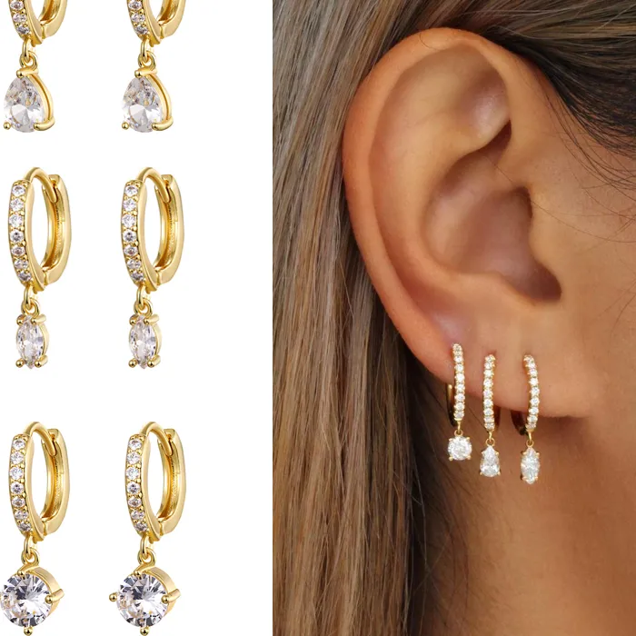 Authentic CRMYA Cute Cubic Zirconia CZ Gold Silver Plated Hoop Drop Earrings For Women Dangle Earring Jewelry