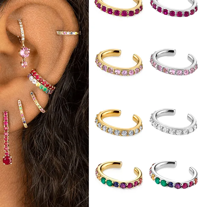 Authentic CRMYA Color CZ Zircon Ear Cuff For Women Vintage Gold Silver Filled Fake Piercing Women's Clip Earrings 2022 Jewelry