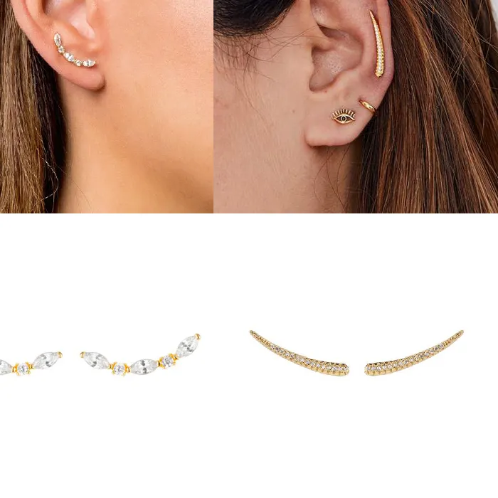 Authentic CRMYA Elegant Cubic Zirconia Silver Gold Filled Crawler Ear Climber Earrings For Women Clip Earrings Engagement Wedding Jewelry