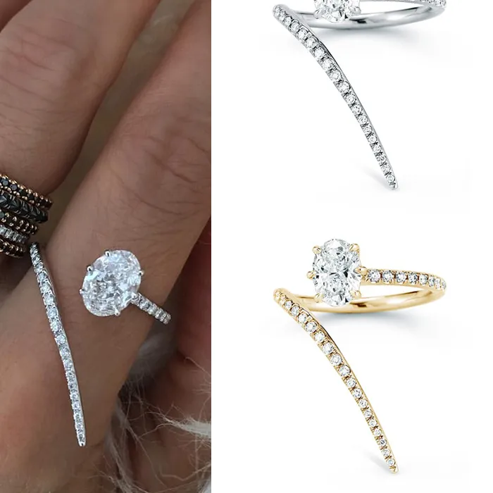 Authentic CRMYA Unique Design Opening Adjust Cubic Zirconia Engagement Wedding Ring gold-plated Rings For Women Trendy Jewelry