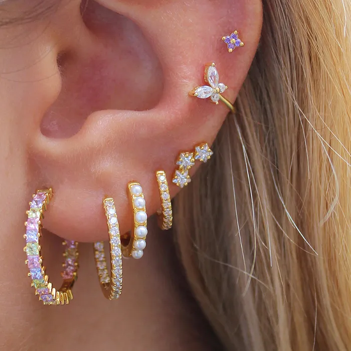 Authentic CRMYA Gold-color Earrings Set For Women Piercing Cubic Zirconia Stud Hoop Earrings 2023 Jewelry