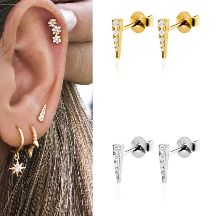 Authentic CRMYA Earrings Trendy 2021 Luxury Rhinestone Gold Silver Color Triangle Stud Earrings Halloween Earings Girls Jewelry