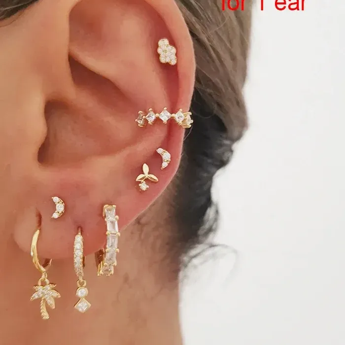 Authentic CRMYA Earring Set For Multiple Piercings Gold color CZ Zircon Waterproof Hoop Dangle Stud Earrings 2023 Jewelry