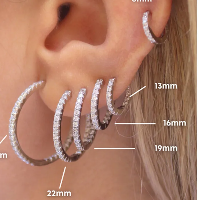 Authentic CRMYA White Gold-color Hoop Earrings Set for Women 5 Size Piercing CZ Zircon Hoop Earrings 2023 Jewelry