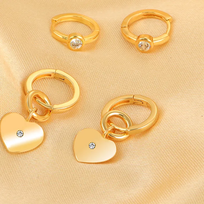 Authentic CRMYA Gold-color Hoop Dangle Earrings For Women Vintage Piercing CZ Zircon Heart Dangle Earring 2023 Women Jewelry
